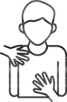 Man harassment icon in black line art. vector