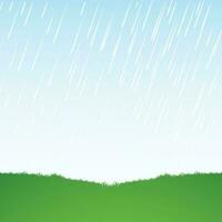 Rain drops falling on the green grass. vector