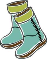 Blue and green color leather boots. vector