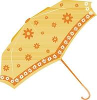 Orange and white flowers decorated yellow umbrella. vector