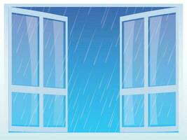 Raindrops falling on open window. vector