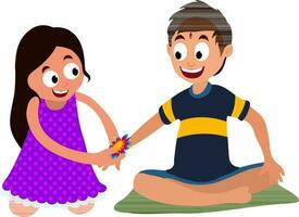 Sister tying rakhi on her brother wrist. vector