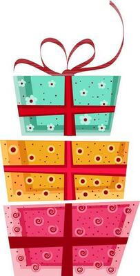 Flat illustration of gift boxes with ribbon.