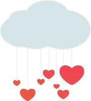 Cloud with hanging red hearts. vector