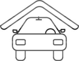 Black line art garage in flat style. vector