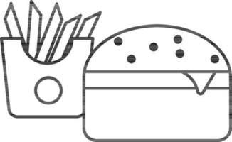 Burger and Fries Icon In Thin Line Art. vector