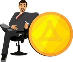 Successful usinessman with gold coin. vector