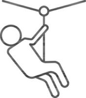 Zip Line Icon In Black Line Art. vector