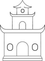 Flat Style Taoist Temple Icon in Black Thin Line. vector