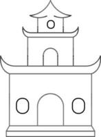 Flat Style Taoist Temple Icon in Black Thin Line. vector