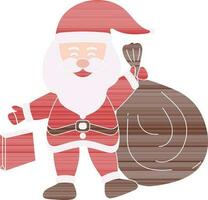 Vector Illustration Of Santa Claus Holding Shopping Bag With Brown Heavy Bag.