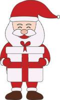 felicidad Papa Noel claus participación un regalo caja en plano estilo. vector
