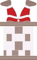 Vector Illustration Of Santa Going Down Chimney.