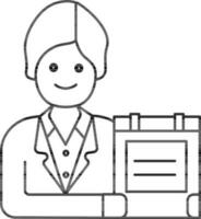 Business Man Showing Paper Icon in Line Art. vector