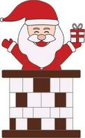 Vector Illustration Of Santa Claus Holding Gift Box Inside Chimney.