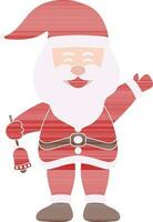 Flat Style Cartoon Santa Claus Holding Jingle Bell In Standing Pose. vector