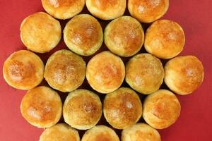 Tambun biscuits small Tau Sar Pneah famous Bukit Tambun Penang delicacies on red background photo