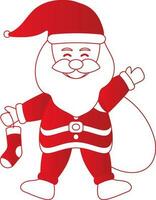 Cartoon Santa Claus Holding A Socks With Heavy Bag Icon in Red And White Color. vector