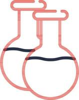 Two Round Bottom Flask Icon In Red Outline. vector