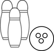 Bowling Pins with Ball Icon in Thin Line Art. vector