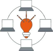 Light Bulb and Laptops icon for Connection. vector