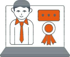 Illustration of Businessman with Badge Medal and Message in Laptop Screen icon. vector