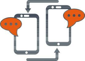 Online Message Transfer or Exchange From Smartphone Icon in Blue and Orange color. vector