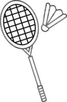 línea Arte bádminton raqueta con volante icono en blanco antecedentes. vector