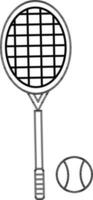 Tennis Racket with Ball Icon in Line Art. vector