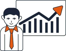 Illustration of Man Presentation with Bar Graph Screen Icon in Flat Style. vector