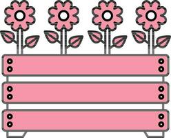 Flat Style Flowers In Wooden Box Icon. vector