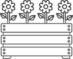 plano estilo flores en de madera caja icono. vector