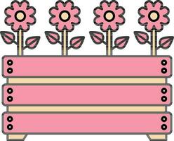 Flat Style Flowers In Wooden Box Icon. vector