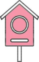 Bird House Icon In Pink And White Color. vector