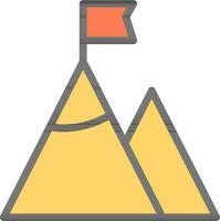 Flag On Mountain Icon Or Symbol In Yellow And Orange Color. vector