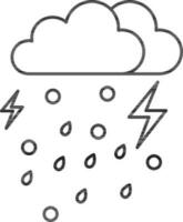 Thunderstorms Rainy Cloud Icon In Thin Line Art. vector