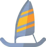 plano estilo vela barco icono en naranja y azul color. vector