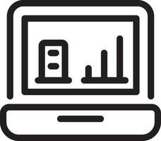 Bar graph infographic in laptop screen line art icon. vector