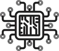 Black line art illustration of microchip icon. vector