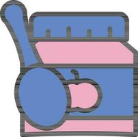 Apple Jam With Spoon Icon In Blue And Pink Color. vector