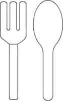 Spoon and Fork Icon in Black Line Art. vector