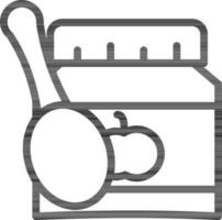 Apple Jam With Spoon Icon In Black Outline. vector