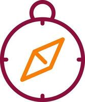 Flat Style Compass icon in maroon and orange thin line art. vector