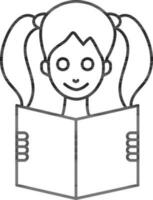 Girl Reading Book Icon In Black Line Art. vector