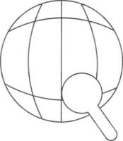 Globe With Magnifying Glass In Black Outline. vector