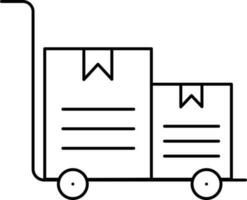 Push Cart With Boxes Icon In Thin Line Art. vector