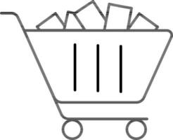 Black Outline Shopping Cart Icon Icon In Flat Style. vector