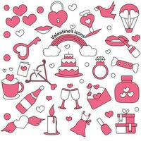 Set of Valentine's Icon In Pink And White Color. vector