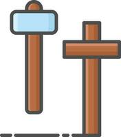Screw Bolt With Hammer Icon In Brown And Blue Color. vector