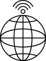 Wifi with globe icon in line art. vector